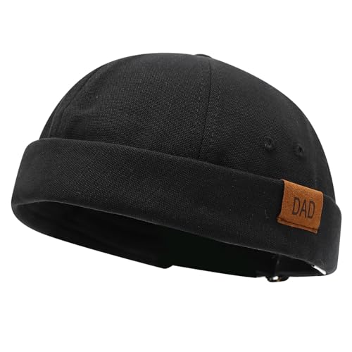 Mens Docker Cap Brimless Skullcap Sailor Cap Rolled Cuff Retro Beanie Hat - color: Dad Black