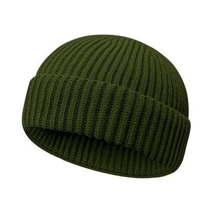 Wool Fisherman Beanies for Men Women Short Cuff Knit Beanie - color: Green