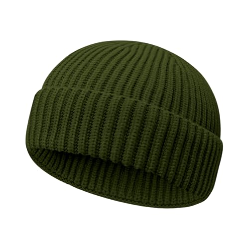 Wool Fisherman Beanies for Men Women Short Cuff Knit Beanie - color: Green