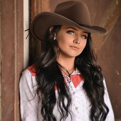 DRESHOW Western Cowboy Hat for Men Women Cowboy Cowgirl Hat Outdoor Wide Brim Retro Felt Fedora Hats Unisex Rolled up Caps - color: 1 Pack Style 8: Coffee
