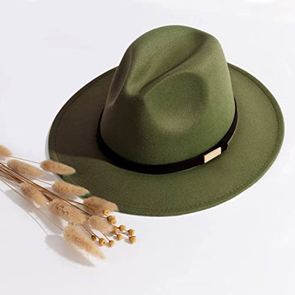 Fedora Hats for Men Wide Brim Panama Hat with Classic Belt - color: Oilve Green