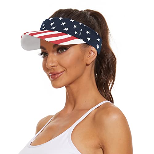 Zando 3.2" Structured Brim Visor Hats for Women, UPF 50+, Golf/Tennis - color: American Flag
