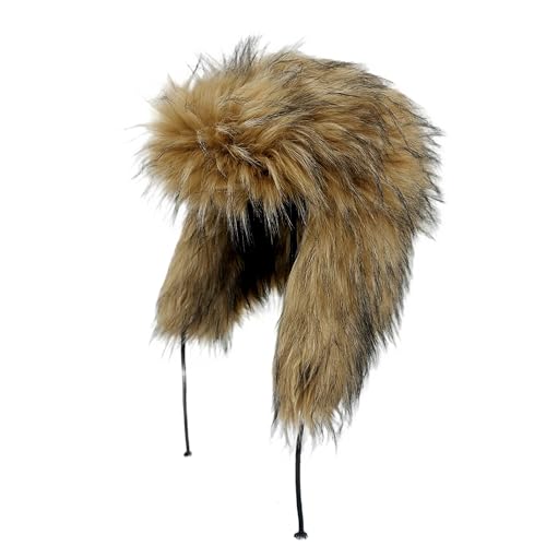 Y2K Faux Fur Russian Hat, Soft, Warm Winter Trapper Hat with Earmuffs for Men and Women - color: Brown