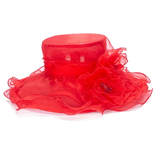 Lawliet Womens Dressy Wide Brim Church Wedding Occasion Sun Hat A613 - color: Red