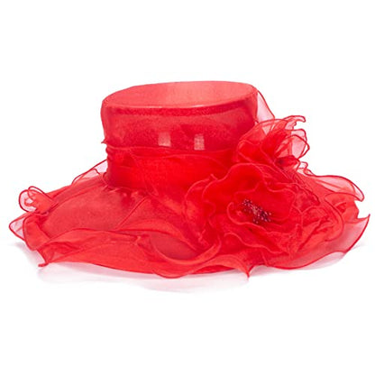 Lawliet Womens Dressy Wide Brim Church Wedding Occasion Sun Hat A613 - color: Red