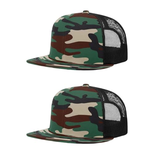 Richardson 511 Wool Blend Flatbill Trucker Snapback Adjustable Cap - color: Green Camo/Black