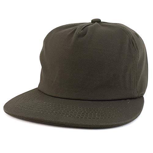 Trendy Apparel Shop Plain Unstructured 5 Panel Flat Bill Snapback Baseball Cap - color: Olive