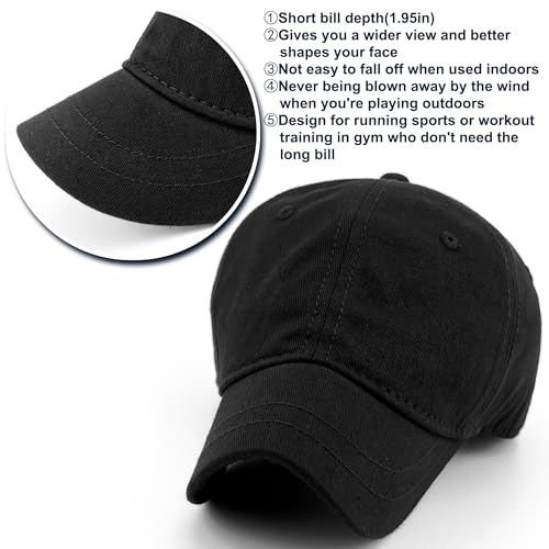 Loneshark Short Brim Baseball Cap for Running Small Bill Umpire Hat - color: Black