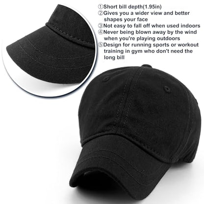 Loneshark Short Brim Baseball Cap for Running Small Bill Umpire Hat - color: Black
