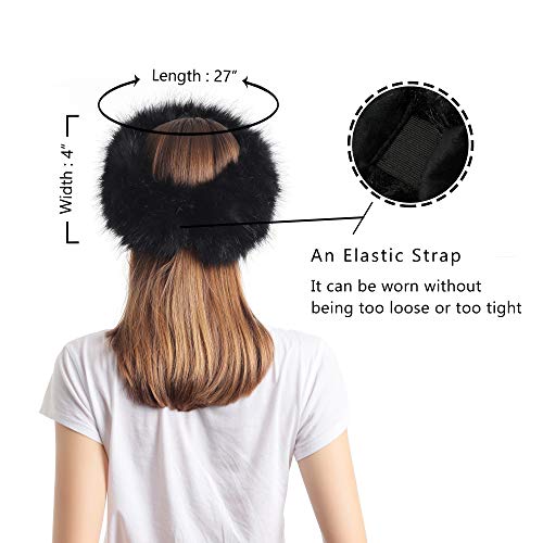 LA CARRIE Faux Fur Headband with Stretch Women's Winter Earwarmer Earmuff - color: A Black