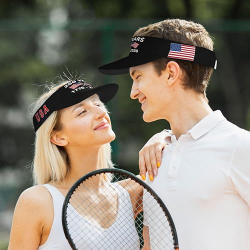 United States 250th Anniversary Hat USA Est 1776 America Patriotic Visor Cap Adjustable Sun Hat for Women Men Sports Beach - color: Black19
