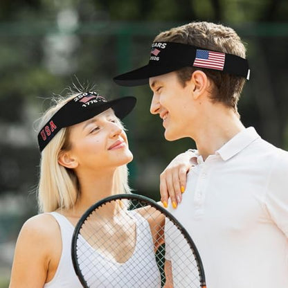 United States 250th Anniversary Hat USA Est 1776 America Patriotic Visor Cap Adjustable Sun Hat for Women Men Sports Beach - color: Black19