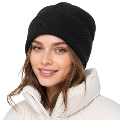 DRESHOW Winter Beanie for Women Men Fleece Lined Slouchy Knit Thick Beanies - color: 1 Pack Knit Beanie Hat: Black