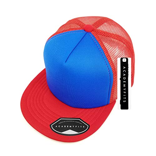 Quality 5 Panel High Crown Trucker Foam Mesh Hat Snapback Men Women Unisex Waterproof Blank Cap #2070 - color: Royal / Red