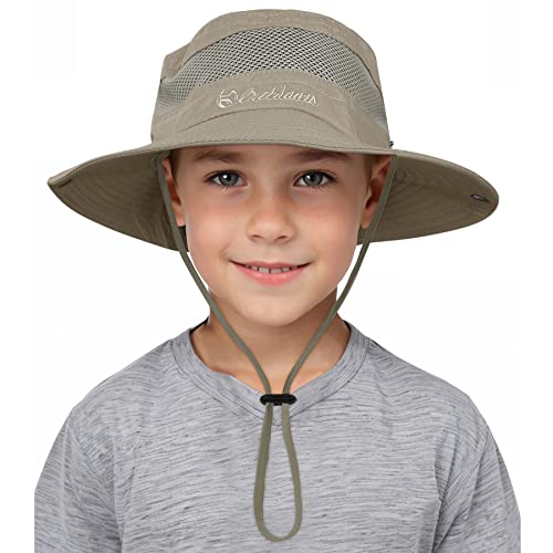 Century Star Outdoor Kids Sun Hat UPF 50+ Quick Dry Adjustable Bucket Hat Windproof Waterproof Beach Fishing Safari Hat - color: Khaki