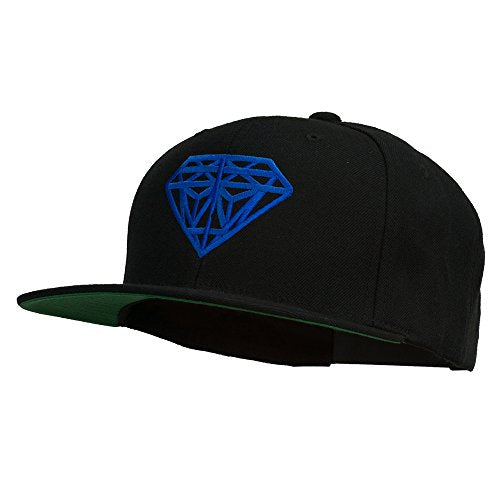 Big Diamond Outline Embroidered Flat Bill Black Cap - color: Navy