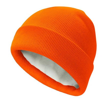 PFFY Beanie for Men Women Unisex Knit Cuffed Winter Thick Lined Beanies Hat - color: Pure Orange
