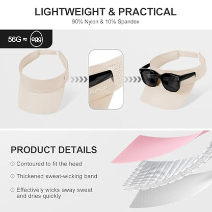 FEINION Women Stretchy Sun Visor with Sunglass Slot Baseball Hat - color: Beige