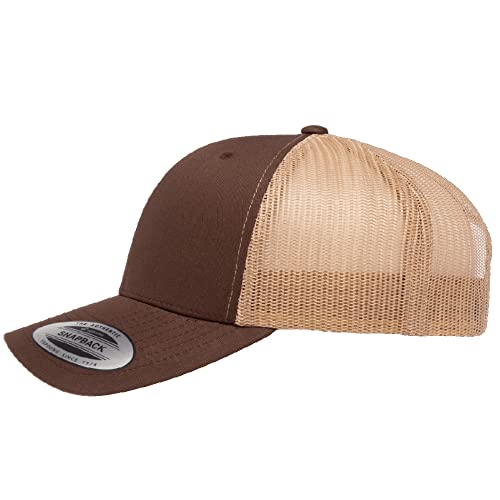 Yupoong Classic Mesh 6 Panel Retro Trucker Cap | Mid Profile Snapback - color: Brown/Khaki