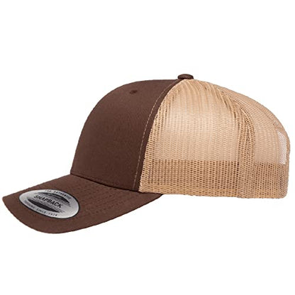 Yupoong Classic Mesh 6 Panel Retro Trucker Cap | Mid Profile Snapback - color: Brown/Khaki