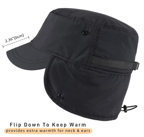 Connectyle Men's Winter Hat with Visor Warm Earflaps Hat Fully Lined Faux Fur Baseball Cap Trapper Hunting Hats - color: Black