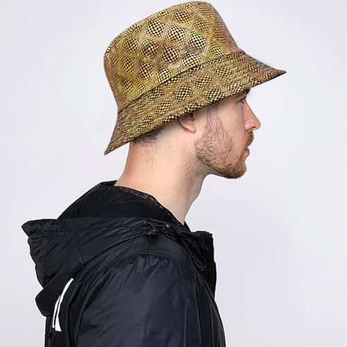 Shiny Metallic Bucket Hat Reversible Beach Fisherman Hats for Women Men - color: Snake Pattern B