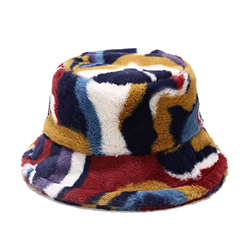 Dirholl Women's Winter Faux Fur Fuzzy Warm Bucket Hat - color: Colorful B