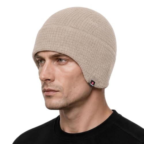 TOP-EX Waterproof Ear Flap Beanie for Men, Polartec Fleece Lined - color: Beige, size: Medium-Large