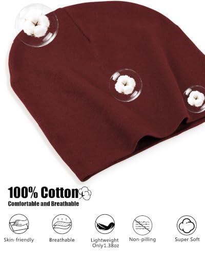 vidsel 100% Cotton Slouchy Beanie for Women Men, Thin Beanies Winter Hat - color: Wine Red
