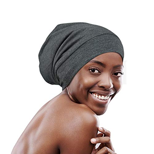 FocusCare Satin Lined Sleep Slouchy Cap Curly Girl Slap Headwear Gifts for Frizzy Hair Women - color: Dark Health Gray