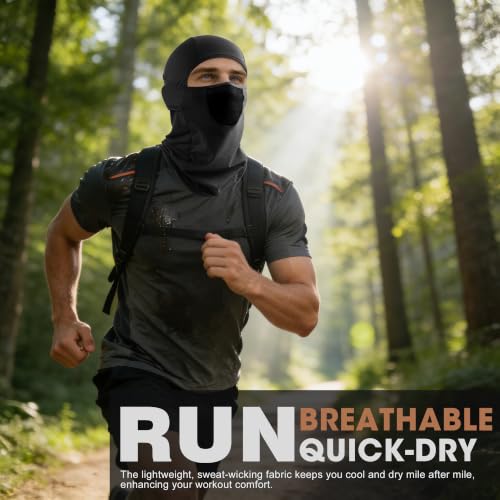 WTACTFUL Breathable Balaclava Face Mask Men, Summer UPF 50+ Sun Protection - color: Black+black