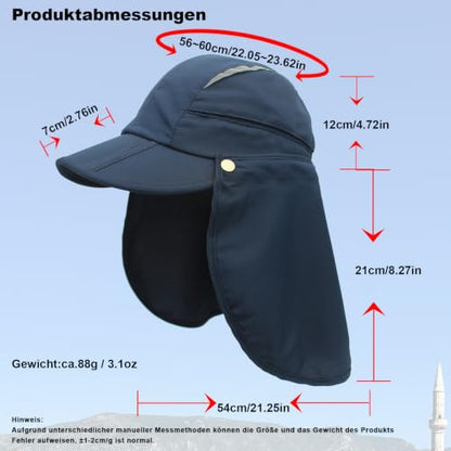 Hat with Neck Protection Detachable Multi-Purpose Summer Sun Hat Sun Protection Breathable Quick Dry UV Protection - color: Navy Blue, size: Large