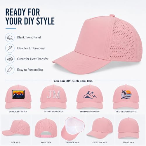 5 Panel Baseball Cap Quick Dry Mesh Snapback Hat for Women Men - color: Pink