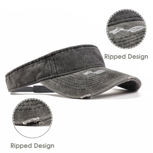 ANDICEQY Retro Ripped Sun Visor Hat, Baseball Sun Visors for Women and Men - color: Retro Black