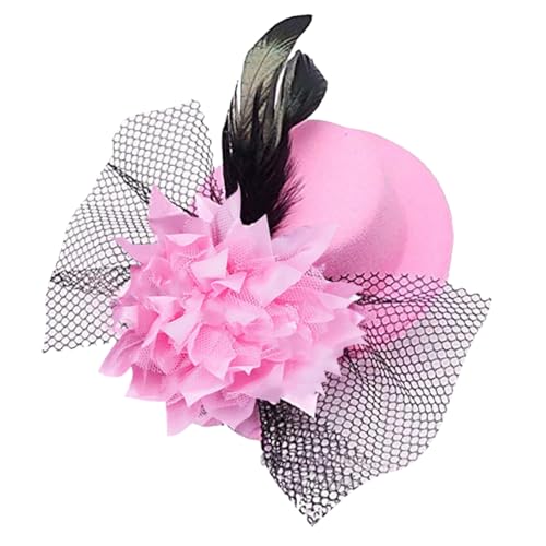 Tea Party Hat Hair Clips Mini Top Hat Vintage Flower Veil Hair Fascinator Mesh Flower Hair Pin Fascinator - color: Pink
