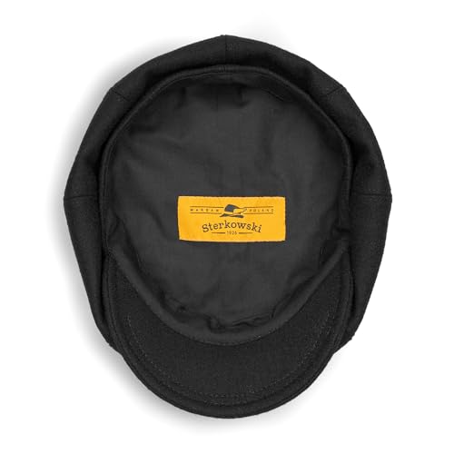Sterkowski Shelby | 100% Wool Newsboy Cap for Men | Elegant 8 Panel Paperboy Hat - color: Black, size: 7 5/8