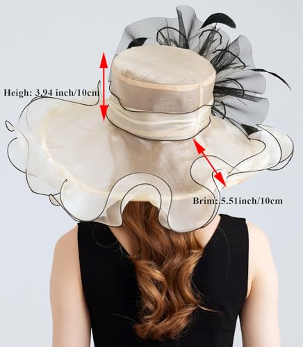 Women Organza Derby Hat Fascinator Tea Party Wedding Church Derby Hat Fascinator Hats Dual-use - color: 02b Beige
