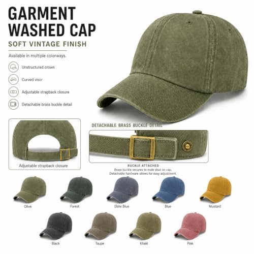 6 Panel Cotton Washed Dad Hat Strapback Baseball Cap #H2011PB - color: D.green #H2011pb