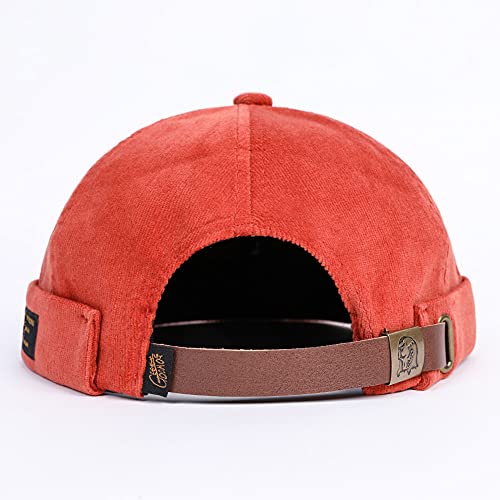 Men Hats Docker Cap Hats Beanie Sailor Cap Worker Hat Rolled Cuff Retro Brimless Hat with Adjustable - color: 7019-red