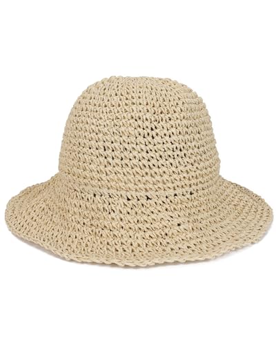 Womens Crochet Straw Sun Hat Foldable Floppy Wide Brim Beach Hat for Summer - color: Beige