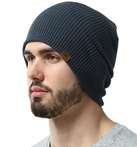 Tough Headwear Ribbed Beanie Hat - Stretch Fit Beanie for Women - Knit Winter Hats for Men - Breathable Knit Caps - color: Dark Gray