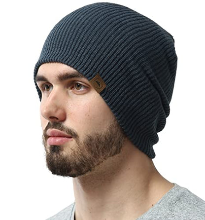 Tough Headwear Ribbed Beanie Hat - Stretch Fit Beanie for Women - Knit Winter Hats for Men - Breathable Knit Caps - color: Dark Gray