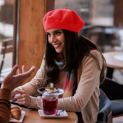 Lanzom Wool Blend Women Beret Hat French Beret Cap Winter Fashion Solid Color Hat for Women Girls Lady - color: Red