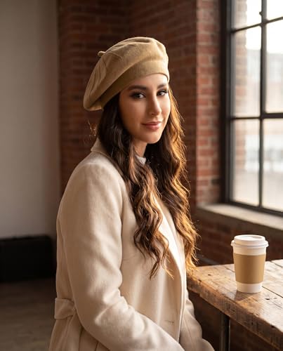 Women's Knitted Beret, French Style Double Layer Winter Autumn Warm and Soft Beanie Hat Cap - color: Z-dark Camel
