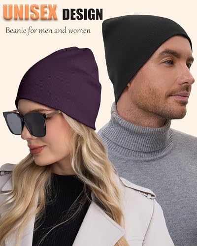 100% Cotton Beanie Hat Cuffless Beanies Warm Knit Winter Skull Cap - color: 1pcs-purple