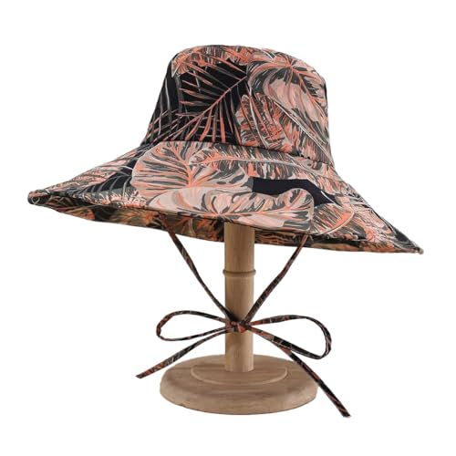 Women's Wide Brim Sun Hat Foldable Fisherman Hat Summer Hat for Beach Travel Outdoor Fashion Lightweight Packable Cap - color: Foliage Orange