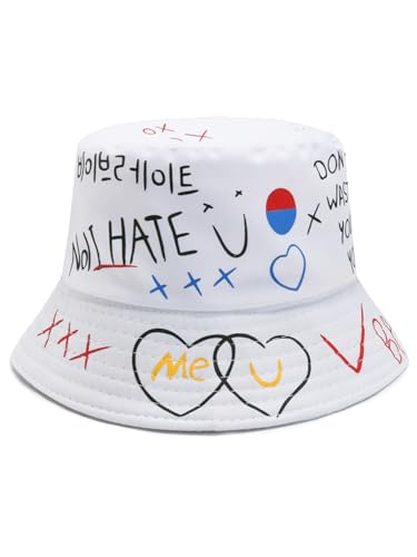 Packable Reversible Printed Bucket Hat Unisex for Men Women Beach Fisherman Cap - color: White-3