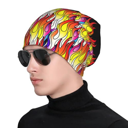 Slouchy Beanie Hat Skull Cap Chemo Headwear Baggy Hats for Men Women Running Cycling - color: Colorful Flame