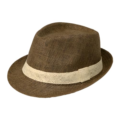 Short Brim Straw Fedora Hat Sun Protection Panama Hat Packable Jazz Beach Cap Roll Up Trilby Cap for Men Women - color: Coffee