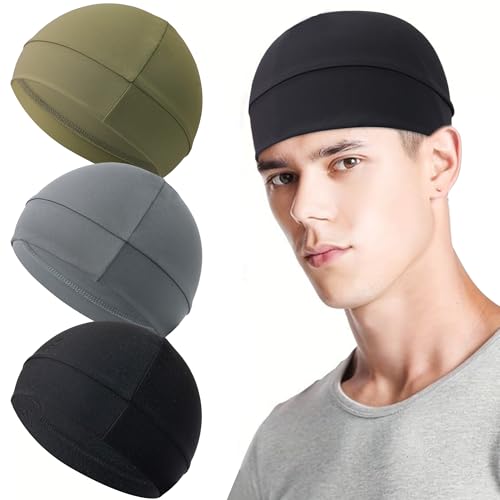 Qearl Cooling Skull Caps Helmet Liner Cycling Caps for Men Women - color: Black+military Green+ligh Gray